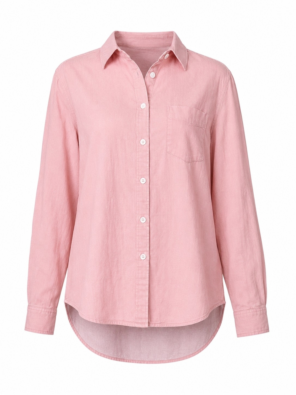 RAILS | Rosy Pink Linen Rayon Button Down High Low Long Sleeve Pocket Shirt | L